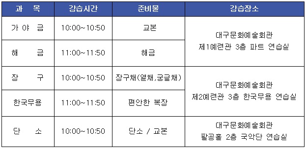 대구시립국악단 제54회 하계 국악강습..
