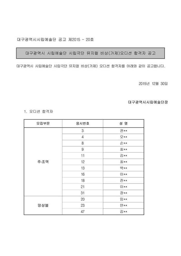 극단오디션합격자